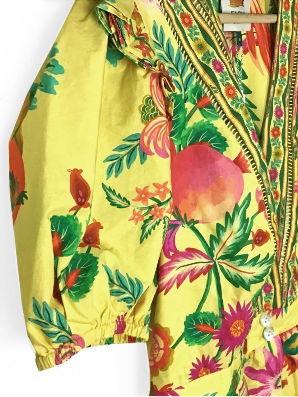 FARM Rio Yellow Delicate Fruit Garden Organic Cotton Mini Dress Size M NWOT - Picture 8 of 12